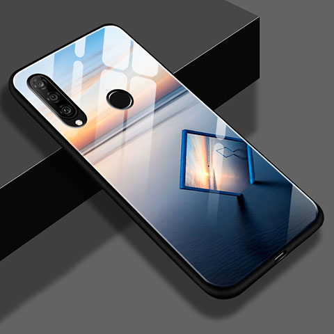 Coque Contour Silicone et Vitre Motif Fantaisie Miroir S02 pour Huawei P30 Lite Bleu