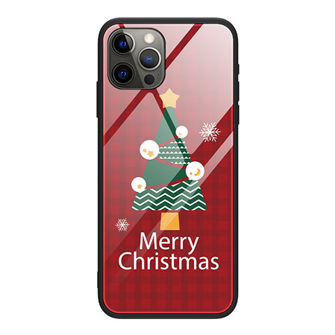 Coque Contour Silicone et Vitre Motif Noel Miroir Etui Housse pour Apple iPhone 12 Pro Max Rouge