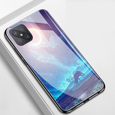 Coque Contour Silicone et Vitre Paillette Etoile Miroir Etui Housse pour Oppo Reno4 Z 5G Cyan