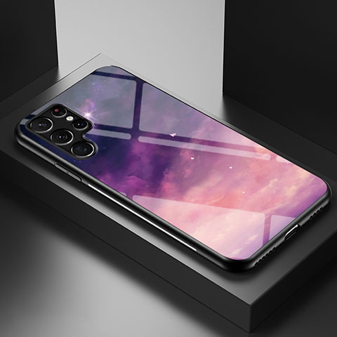 Coque Contour Silicone et Vitre Paillette Etoile Miroir Etui Housse S01 pour Samsung Galaxy S21 Ultra 5G Violet