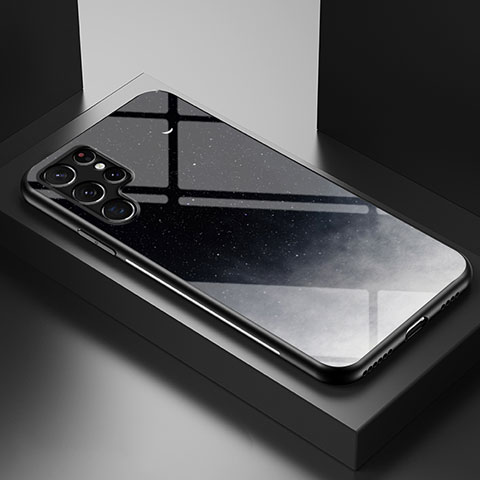 Coque Contour Silicone et Vitre Paillette Etoile Miroir Etui Housse S01 pour Samsung Galaxy S22 Ultra 5G Noir