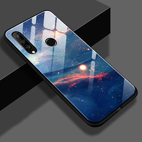 Coque Contour Silicone et Vitre Paillette Etoile Miroir S02 pour Huawei P30 Lite New Edition Bleu