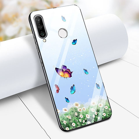 Coque Contour Silicone et Vitre Papillon Miroir pour Huawei P30 Lite Bleu Ciel