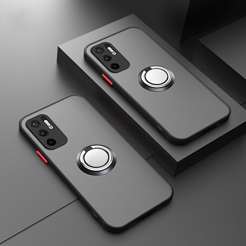Coque Contour Silicone et Vitre Transparente avec Support Bague Anneau Aimante Magnetique T01 pour Xiaomi Redmi Note 11 SE 5G Noir