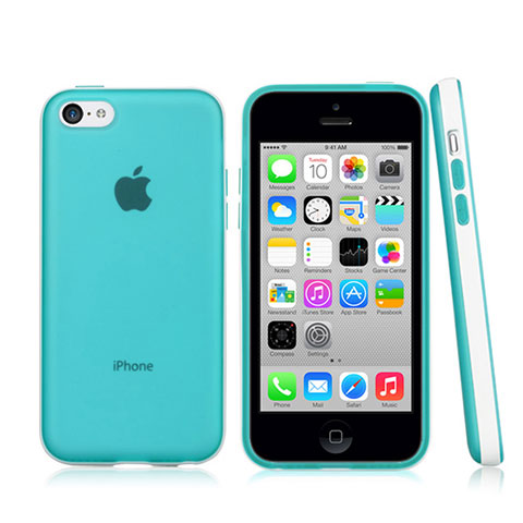 Coque Contour Silicone et Vitre Transparente Mat pour Apple iPhone 5C Bleu Ciel