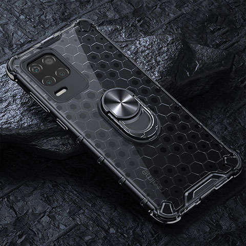 Coque Contour Silicone et Vitre Transparente Miroir 360 Degres avec Support Bague Anneau Aimante Magnetique AM1 pour Realme 8s 5G Noir