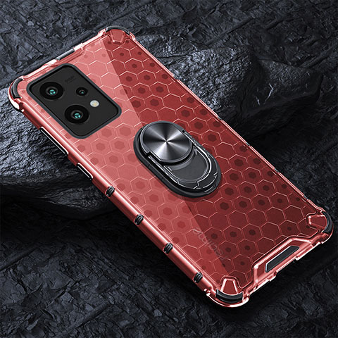 Coque Contour Silicone et Vitre Transparente Miroir 360 Degres avec Support Bague Anneau Aimante Magnetique AM1 pour Realme 9 5G Rouge