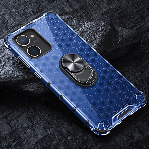 Coque Contour Silicone et Vitre Transparente Miroir 360 Degres avec Support Bague Anneau Aimante Magnetique AM1 pour Realme V30 5G Bleu