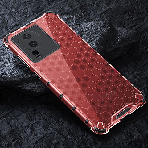 Coque Contour Silicone et Vitre Transparente Miroir 360 Degres avec Support Bague Anneau Aimante Magnetique AM1 pour Vivo iQOO Neo7 5G Rouge