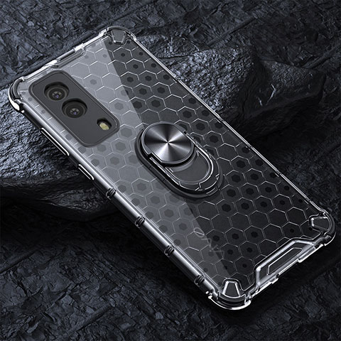 Coque Contour Silicone et Vitre Transparente Miroir 360 Degres avec Support Bague Anneau Aimante Magnetique AM1 pour Vivo iQOO Z5x 5G Gris