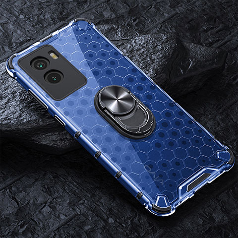 Coque Contour Silicone et Vitre Transparente Miroir 360 Degres avec Support Bague Anneau Aimante Magnetique AM1 pour Vivo Y55s (2021) Bleu