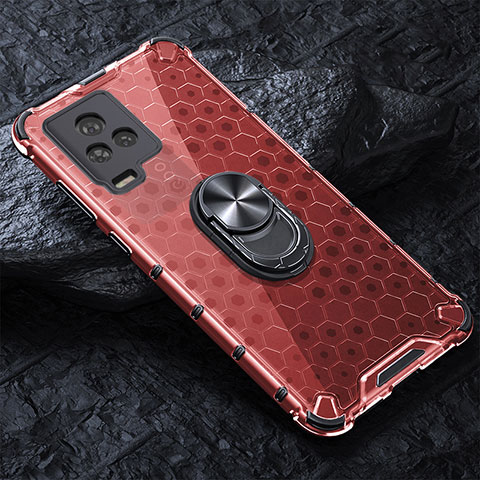 Coque Contour Silicone et Vitre Transparente Miroir 360 Degres avec Support Bague Anneau Aimante Magnetique AM1 pour Vivo Y73 (2021) Rouge