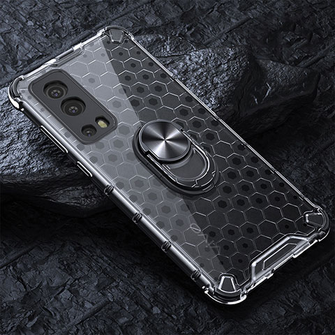 Coque Contour Silicone et Vitre Transparente Miroir 360 Degres avec Support Bague Anneau Aimante Magnetique AM1 pour Vivo Y75s 5G Gris