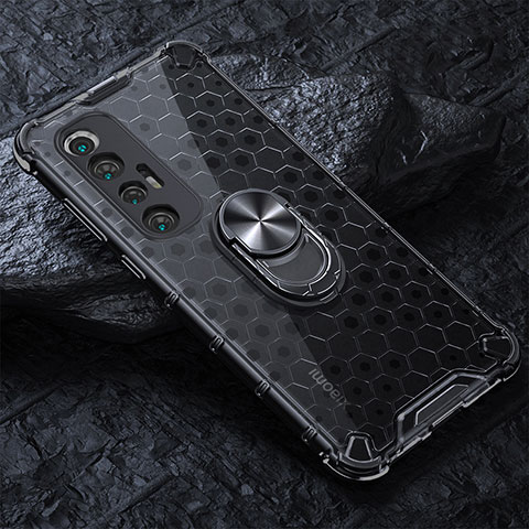 Coque Contour Silicone et Vitre Transparente Miroir 360 Degres avec Support Bague Anneau Aimante Magnetique AM1 pour Xiaomi Mi 10S 5G Noir