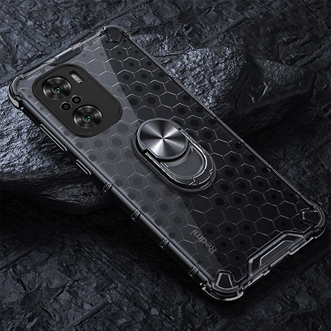 Coque Contour Silicone et Vitre Transparente Miroir 360 Degres avec Support Bague Anneau Aimante Magnetique AM1 pour Xiaomi Mi 11X Pro 5G Noir