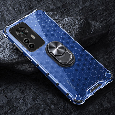 Coque Contour Silicone et Vitre Transparente Miroir 360 Degres avec Support Bague Anneau Aimante Magnetique AM1 pour Xiaomi Mi 12T 5G Bleu