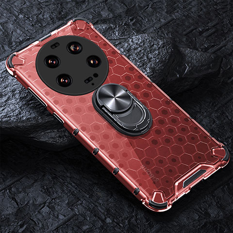 Coque Contour Silicone et Vitre Transparente Miroir 360 Degres avec Support Bague Anneau Aimante Magnetique AM1 pour Xiaomi Mi 13 Ultra 5G Rouge