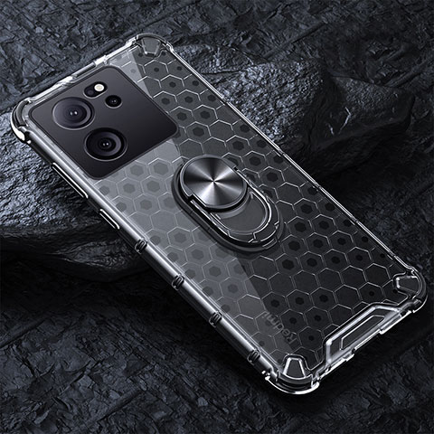 Coque Contour Silicone et Vitre Transparente Miroir 360 Degres avec Support Bague Anneau Aimante Magnetique AM1 pour Xiaomi Mi 13T 5G Gris