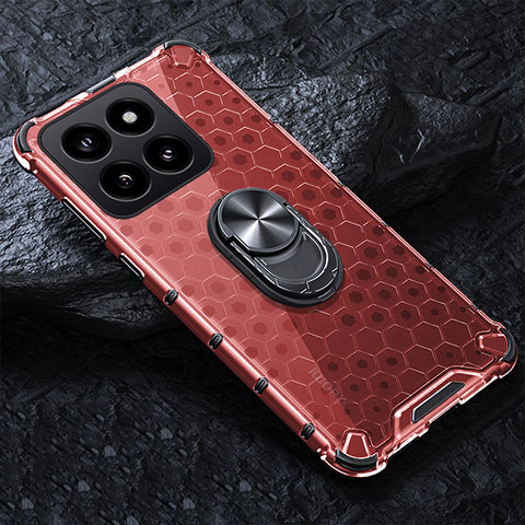 Coque Contour Silicone et Vitre Transparente Miroir 360 Degres avec Support Bague Anneau Aimante Magnetique AM1 pour Xiaomi Mi 14 5G Rouge