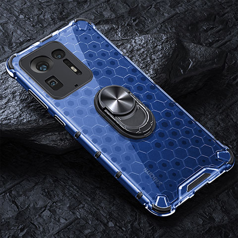 Coque Contour Silicone et Vitre Transparente Miroir 360 Degres avec Support Bague Anneau Aimante Magnetique AM1 pour Xiaomi Mi Mix 4 5G Bleu