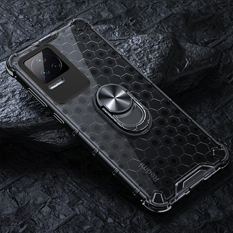 Coque Contour Silicone et Vitre Transparente Miroir 360 Degres avec Support Bague Anneau Aimante Magnetique AM1 pour Xiaomi Poco F4 5G Noir