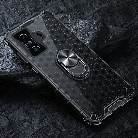 Coque Contour Silicone et Vitre Transparente Miroir 360 Degres avec Support Bague Anneau Aimante Magnetique AM1 pour Xiaomi Poco F4 GT 5G Noir