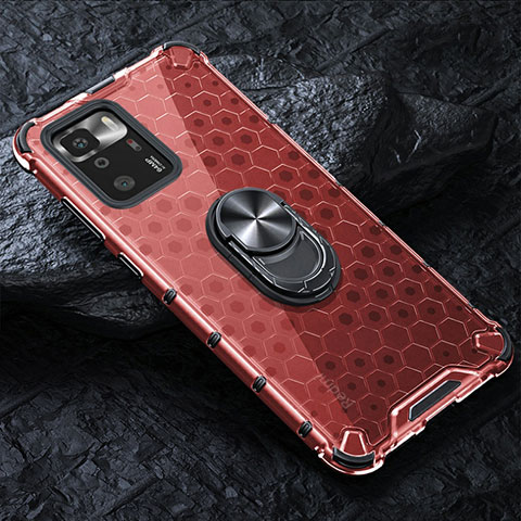 Coque Contour Silicone et Vitre Transparente Miroir 360 Degres avec Support Bague Anneau Aimante Magnetique AM1 pour Xiaomi Poco X3 GT 5G Rouge