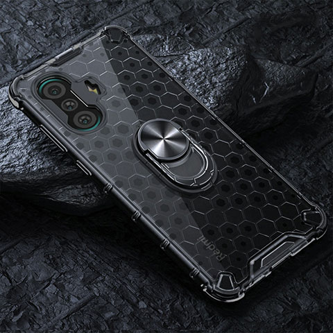 Coque Contour Silicone et Vitre Transparente Miroir 360 Degres avec Support Bague Anneau Aimante Magnetique AM1 pour Xiaomi Redmi K40 Gaming 5G Noir