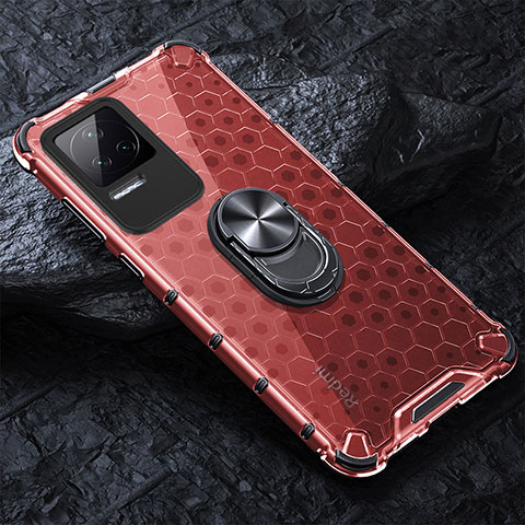 Coque Contour Silicone et Vitre Transparente Miroir 360 Degres avec Support Bague Anneau Aimante Magnetique AM1 pour Xiaomi Redmi K50 Pro 5G Rouge