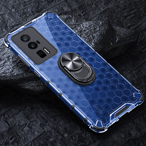 Coque Contour Silicone et Vitre Transparente Miroir 360 Degres avec Support Bague Anneau Aimante Magnetique AM1 pour Xiaomi Redmi K60 Pro 5G Bleu