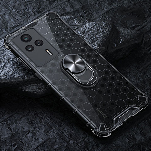 Coque Contour Silicone et Vitre Transparente Miroir 360 Degres avec Support Bague Anneau Aimante Magnetique AM1 pour Xiaomi Redmi K60E 5G Noir