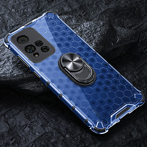 Coque Contour Silicone et Vitre Transparente Miroir 360 Degres avec Support Bague Anneau Aimante Magnetique AM1 pour Xiaomi Redmi Note 11 Pro+ Plus 5G Bleu