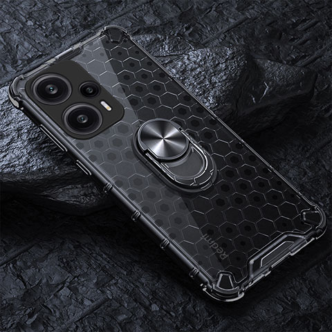 Coque Contour Silicone et Vitre Transparente Miroir 360 Degres avec Support Bague Anneau Aimante Magnetique AM1 pour Xiaomi Redmi Note 12 Turbo 5G Noir