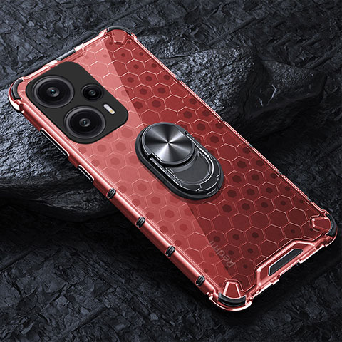 Coque Contour Silicone et Vitre Transparente Miroir 360 Degres avec Support Bague Anneau Aimante Magnetique AM1 pour Xiaomi Redmi Note 12 Turbo 5G Rouge