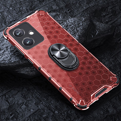 Coque Contour Silicone et Vitre Transparente Miroir 360 Degres avec Support Bague Anneau Aimante Magnetique AM1 pour Xiaomi Redmi Note 12R Pro 5G Rouge