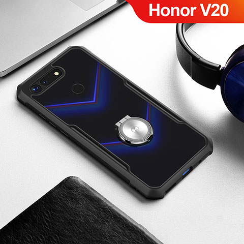 Coque Contour Silicone et Vitre Transparente Miroir 360 Degres avec Support Bague Anneau Aimante Magnetique pour Huawei Honor View 20 Noir