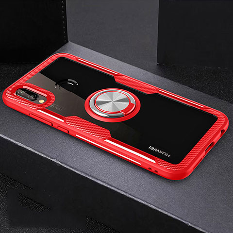 Coque Contour Silicone et Vitre Transparente Miroir 360 Degres avec Support Bague Anneau Aimante Magnetique pour Huawei Nova 3e Rouge