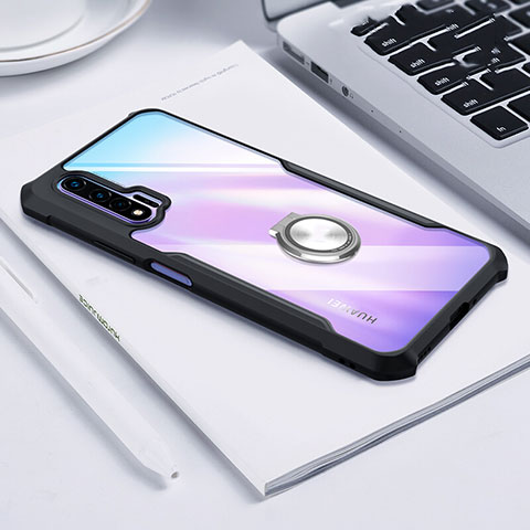 Coque Contour Silicone et Vitre Transparente Miroir 360 Degres avec Support Bague Anneau Aimante Magnetique pour Huawei Nova 6 5G Noir