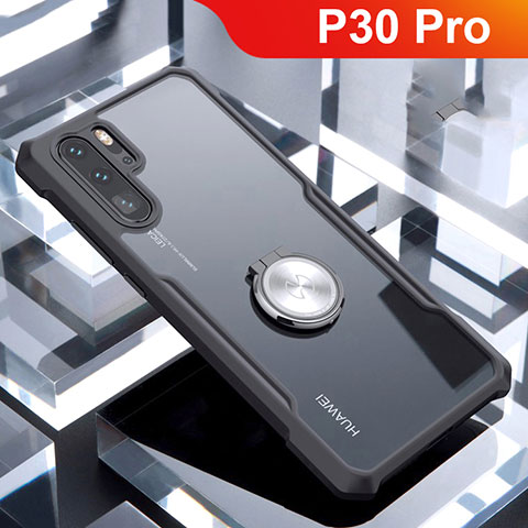 Coque Contour Silicone et Vitre Transparente Miroir 360 Degres avec Support Bague Anneau Aimante Magnetique pour Huawei P30 Pro New Edition Noir