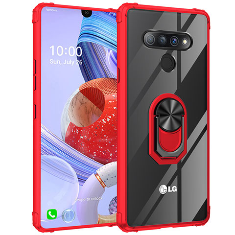 Coque Contour Silicone et Vitre Transparente Miroir 360 Degres avec Support Bague Anneau Aimante Magnetique pour LG Stylo 6 Rouge