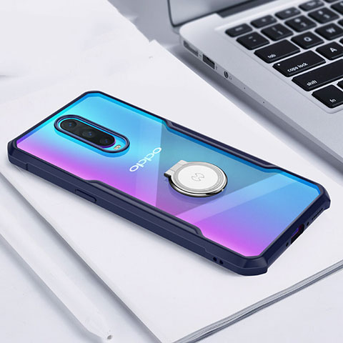 Coque Contour Silicone et Vitre Transparente Miroir 360 Degres avec Support Bague Anneau Aimante Magnetique pour Oppo R17 Pro Bleu