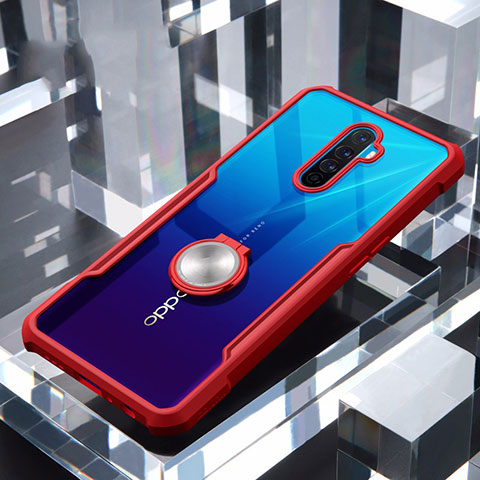 Coque Contour Silicone et Vitre Transparente Miroir 360 Degres avec Support Bague Anneau Aimante Magnetique pour Oppo Reno Ace Rouge