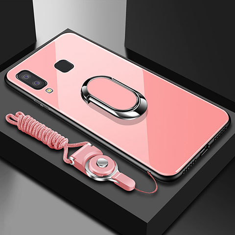 Coque Contour Silicone et Vitre Transparente Miroir 360 Degres avec Support Bague Anneau Aimante Magnetique pour Samsung Galaxy A6s Or Rose