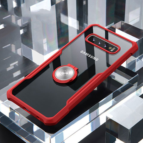 Coque Contour Silicone et Vitre Transparente Miroir 360 Degres avec Support Bague Anneau Aimante Magnetique pour Samsung Galaxy S10 5G Rouge