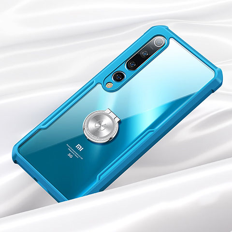 Coque Contour Silicone et Vitre Transparente Miroir 360 Degres avec Support Bague Anneau Aimante Magnetique pour Xiaomi Mi 10 Bleu