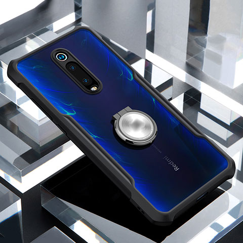 Coque Contour Silicone et Vitre Transparente Miroir 360 Degres avec Support Bague Anneau Aimante Magnetique pour Xiaomi Mi 9T Noir