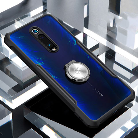 Coque Contour Silicone et Vitre Transparente Miroir 360 Degres avec Support Bague Anneau Aimante Magnetique T01 pour Xiaomi Mi 9T Noir