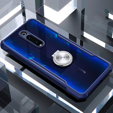 Coque Contour Silicone et Vitre Transparente Miroir 360 Degres avec Support Bague Anneau Aimante Magnetique T01 pour Xiaomi Redmi K20 Pro Bleu