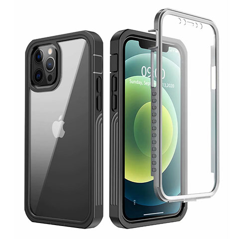 Coque Contour Silicone et Vitre Transparente Miroir 360 Degres pour Apple iPhone 12 Pro Max Noir