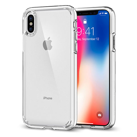 Coque Contour Silicone et Vitre Transparente Miroir 360 Degres pour Apple iPhone X Clair